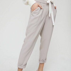 Aritzia Wilfred Gray Allant Cropped Ribbon Waist Tie Crepe Pants